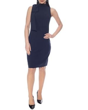 Marina Bow Sleeveless Crepe Sheath Dress - Blue