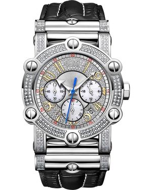 JBW Phantom 10 Year Chronograph Diamond Croc Embossed Leather Strap Watch, 42Mm - Gray
