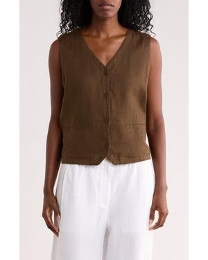 Eileen Fisher V-Neck Organic Linen Vest - Green