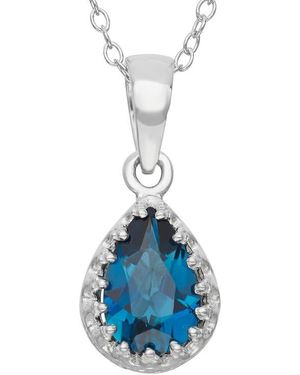 FZN Sterling Teardrop Lab Grown Gemstone Pendant Necklace - Blue
