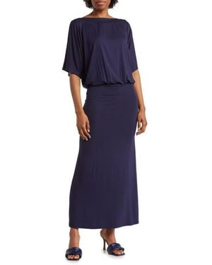 Go Couture Dolman Sleeve Jersey Maxi Dress - Blue
