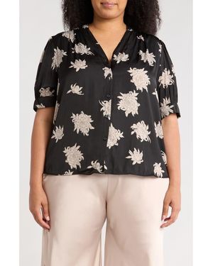 Tahari Airflow Short Sleeve Button-Up Shirt - Black