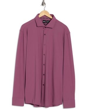 BOSS Hal Kent Casual Fit Linen & Cotton Blend Performance Dress Shirt - Purple