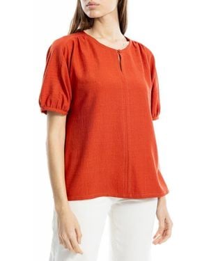 Max Studio Short Sleeve Split Neck Blouse - Red