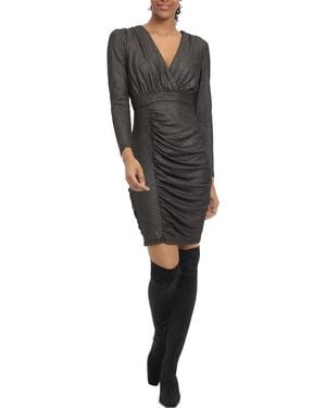 Donna Morgan Stretch Long Sleeve Lame Mini Dress - Black