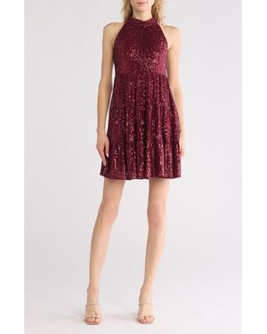 Eliza J Sequin Halter Tiered Dress