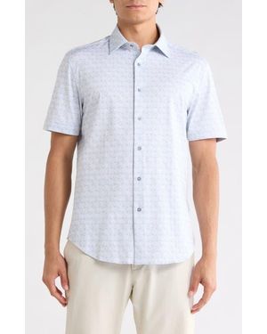 Bugatchi Printed Short Sleeve Shirt - Blue