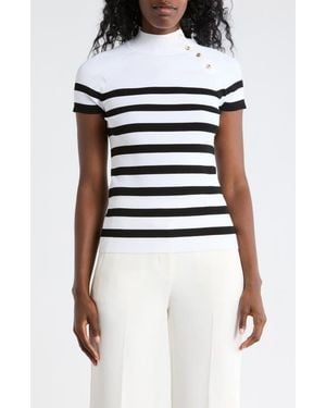 Tahari Stripe Raglan Sleeve Knit Top - White