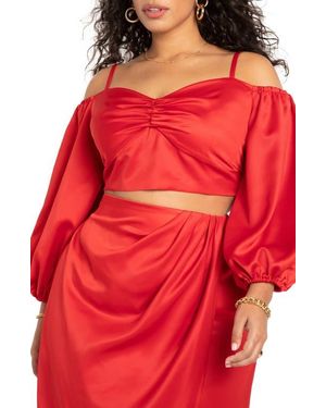 Eloquii Cold Shoulder Satin Blouse - Red