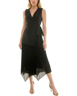 Socialite Mixed Media Pleated Dress - Black