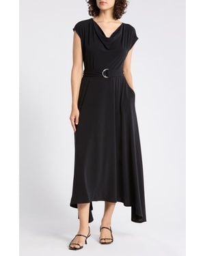 Gemma  Jane Belted Cowl Neck Handkerchief Dress - Black