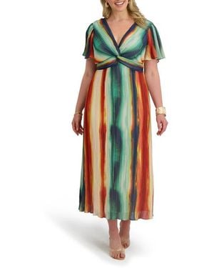 Kensie Twist Waist Pleated Chiffon Midi Dress - White