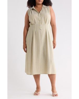 Max Studio Stripe Sleeveless Midi Shirtdress - Natural