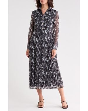 AREA STARS Lavina Pleated Long Sleeve Dress - Black