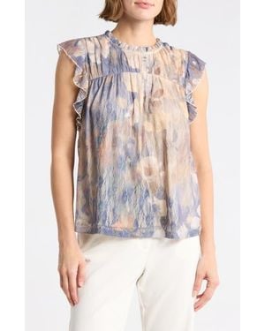 DR2 by Daniel Rainn Flutter Sleeve Lace Top - Blue