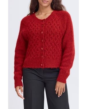 Ichi Diamond Knit Cardigan - Red