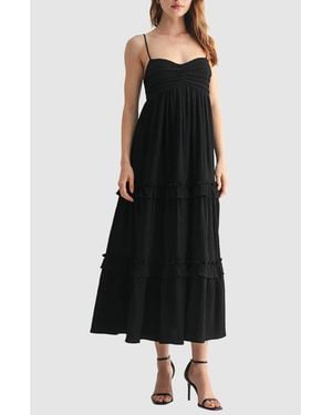 Lush Empire Waist Ruffled Maxi Slipdress - Black