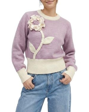 Saachi Ruffled Bloom Pullover Sweater - Blue