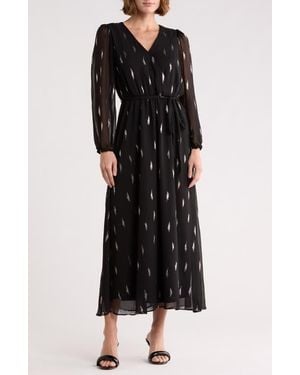 Halogen® Dot Long Sleeve Faux Wrap Maxi Dress - Black
