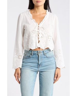 Vigoss Long Sleeve Eyelet Trim Top - White