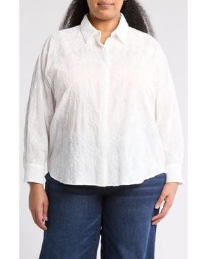 Tahari Embossed Floral Button-Up Shirt - White
