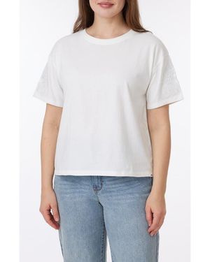 C&C California Toni Floral Embroidered Sleeve Boxy Cotton T-Shirt - White