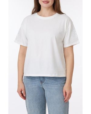 C&C California Toni Floral Embroidered Sleeve Boxy Cotton T-Shirt - White
