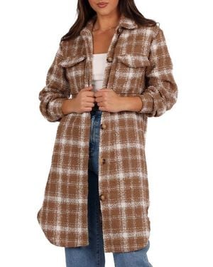 Petal & Pup Dion Plaid Longline Shacket - Brown