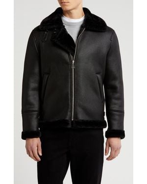 Braveman Faux Shearling Lined Bomber Jacket - Black