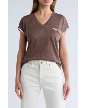 Bobeau Whipstitch Pocket T-Shirt - Brown