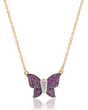 Suzy Levian Cubic Zirconia Butterfly Pavé Pendant Necklace - Pink
