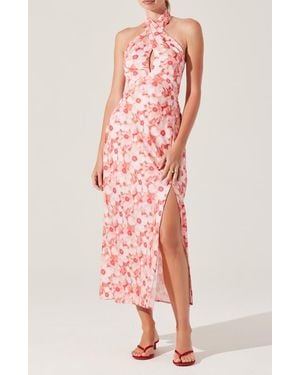 Astr Marisa Floral Print Halter Dress - Pink