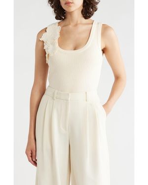 Tahari Floral Appliqué Sweater Tank - Natural