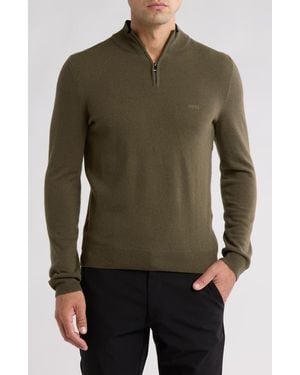 BOSS Marlo Virgin Wool Quarter Zip Sweater - Green