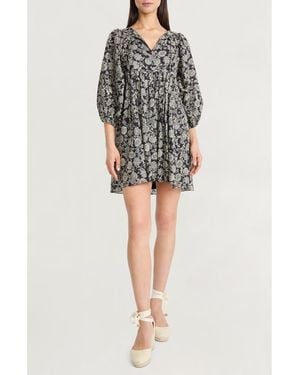The Good Journey Puff Sleeve Babydoll Minidress - Black