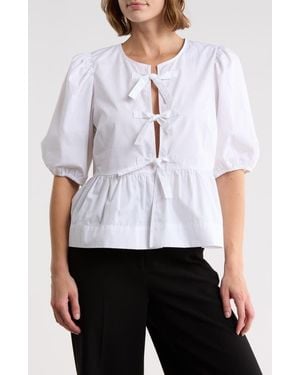 Cece Bow Front Puff Sleeve Top - White