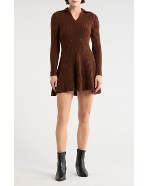 Lush Long Sleeve Ribbed Sweater Dress - Brown