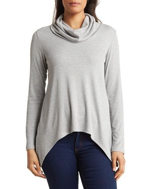 Go Couture Cowl Neck Asymmetric Top - Gray