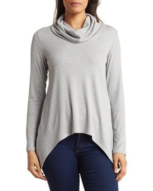 Go Couture Cowl Neck Asymmetric Top - Gray