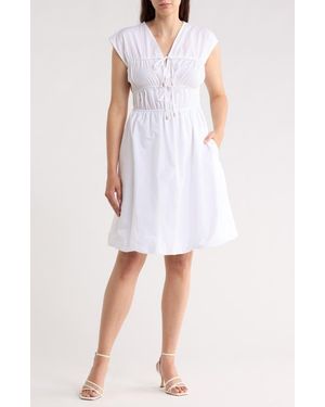 Ellen Tracy Poplin Cotton Bubble Dress - White