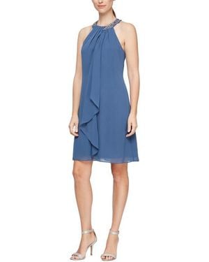 Sl Fashions Bead Braided Halter Chiffon Dress - Blue