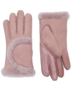 UGG Genuine Shearling Exposed Curve Seam Gloves - Pink