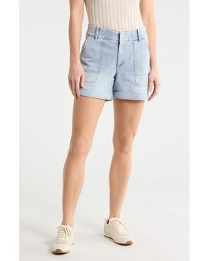Democracy Scalloped Pocket Cuffed Denim Shorts - Blue