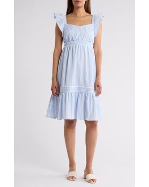 London Times Ruffle Fit & Flare Dress - Blue