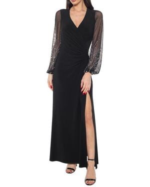 Marina Beaded Long Sleeve Jersey Gown - Black