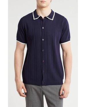 T.R. Premium Short Sleeve Slim Fit Buttoned Sweater - Blue