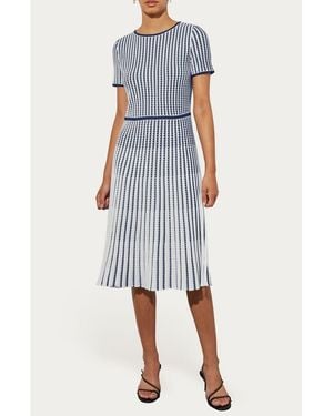 Ming Wang Grid Stripe Flare Knit Dress - Blue