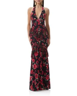 AFRM Athens Floral Print Halter Maxi Dress - Red