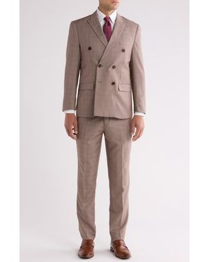 Gino Vitale Slim Fit Plaid Double Breasted Suit - Natural