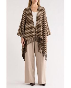 La Fiorentina Houndstooth Fringe Trim Ruana - Brown